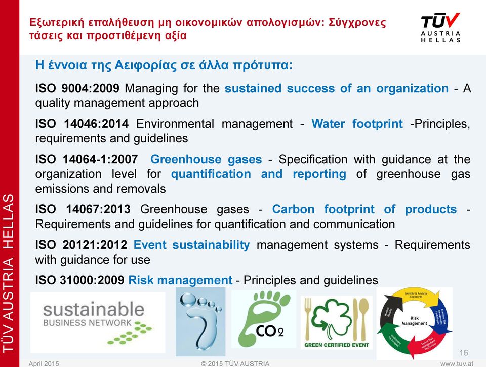 with guidance at the organization level for quantification and reporting of greenhouse gas emissions and removals ISO 14067:2013 Greenhouse gases - Carbon footprint of products - Requirements