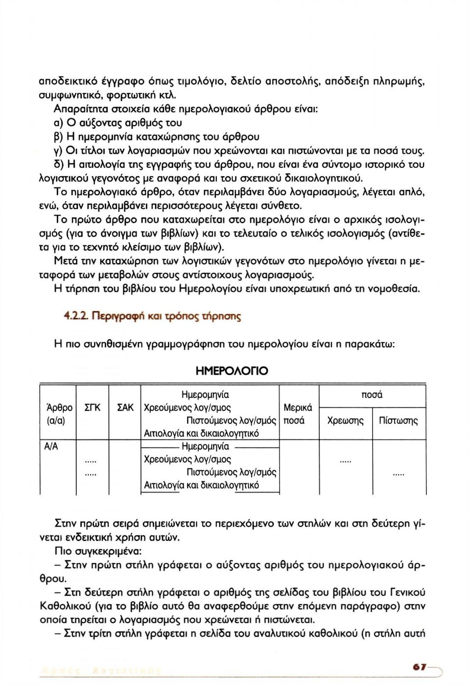 δ) Η αιτιολογία της εγγραφής του άρθρου, που είναι ένα σύντομο ιστορικό του λογιστικού γεγονότος με αναφορά και του σχετικού δικαιολογητικού.