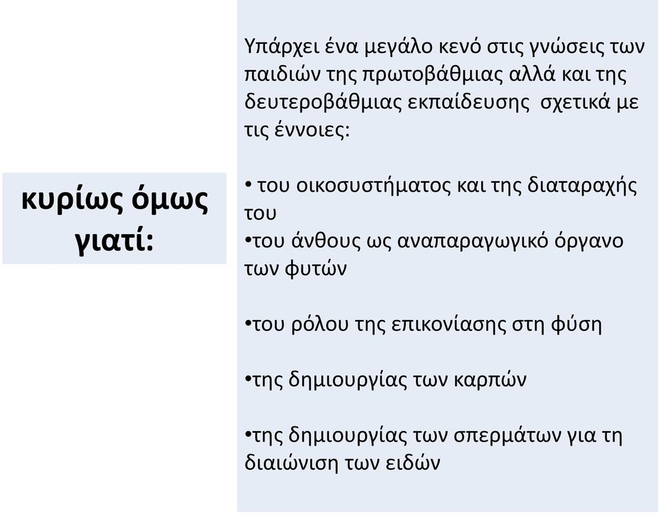 και της διαταραχής του του άνθους ως αναπαραγωγικό όργανο των φυτών του ρόλου της