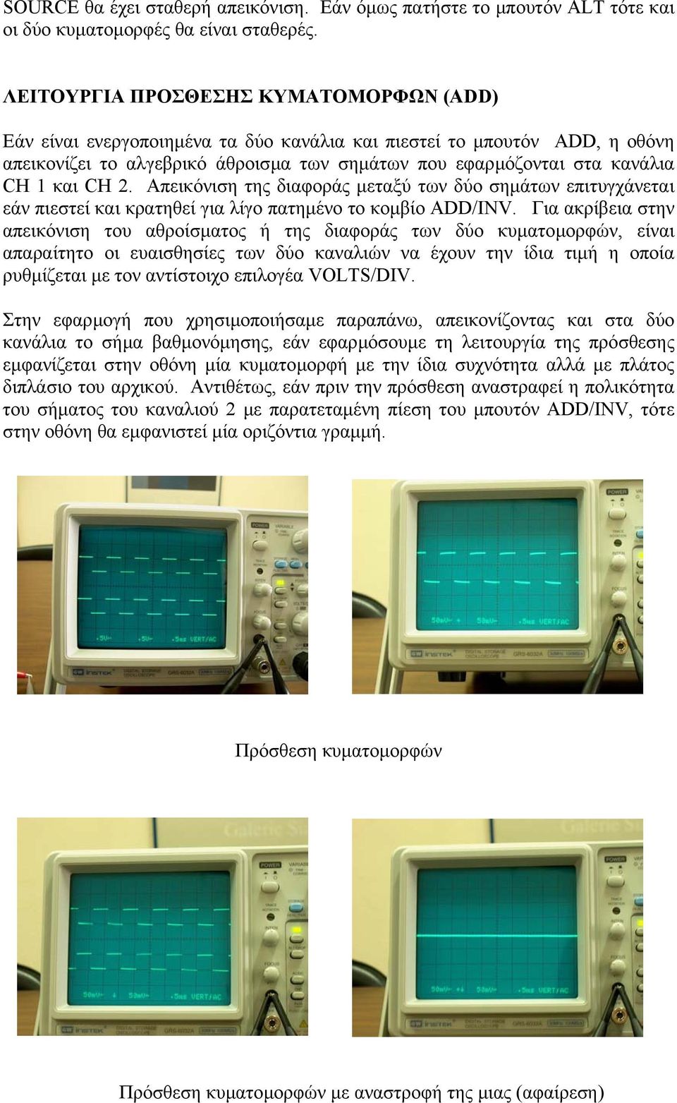 CH 2. Απεικόνιση της διαφοράς µεταξύ των δύο σηµάτων επιτυγχάνεται εάν πιεστεί και κρατηθεί για λίγο πατηµένο το κοµβίο ADD/INV.