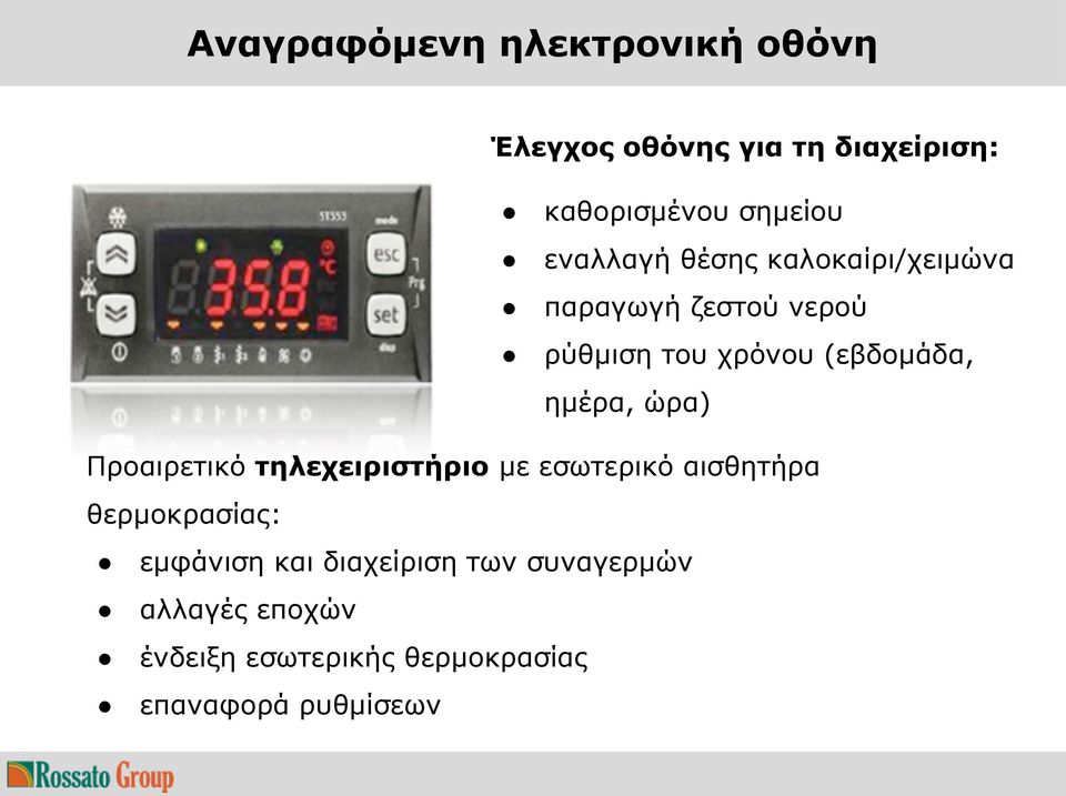 ημέρα, ώρα) Προαιρετικό τηλεχειριστήριο με εσωτερικό αισθητήρα θερμοκρασίας: εμφάνιση
