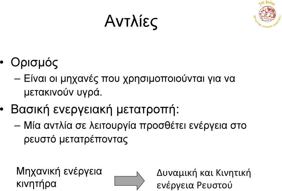 Βασική ενεργειακή µετατροπή: Μία αντλία σε λειτουργία