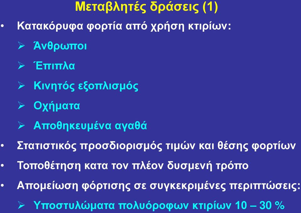 προσδιορισμός τιμών και θέσης φορτίων Τοποθέτηση κατα τον πλέον δυσμενή