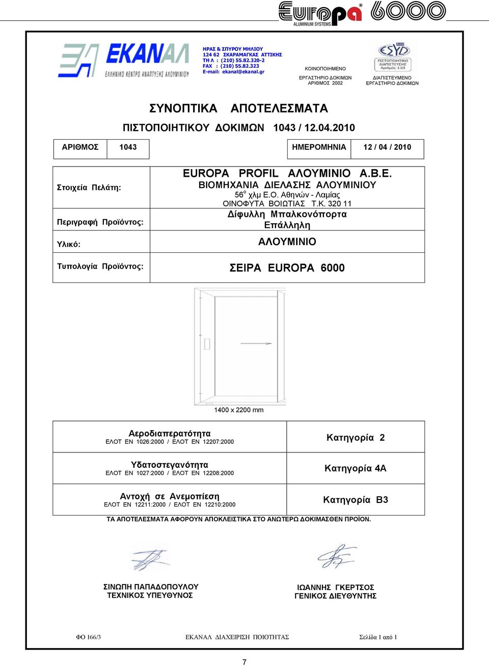 / 12.04.2010 ΑΡΙΘΜΟΣ 1043 ΗΜΕΡΟΜΗΝΙΑ 12 / 04 / 2010 Στοιχεία Πελάτη: Περιγραφή Προϊόντος: Υλικό: EUROPA PROFIL ΑΛΟΥΜΙΝΙΟ Α.Β.Ε. ΒΙΟΜΗΧΑΝΙΑ ΙΕΛΑΣΗΣ ΑΛΟΥΜΙΝΙΟΥ 56 ο χλµ Ε.Ο. Αθηνών - Λαµίας ΟΙΝΟΦΥΤΑ ΒΟΙΩΤΙΑΣ Τ.