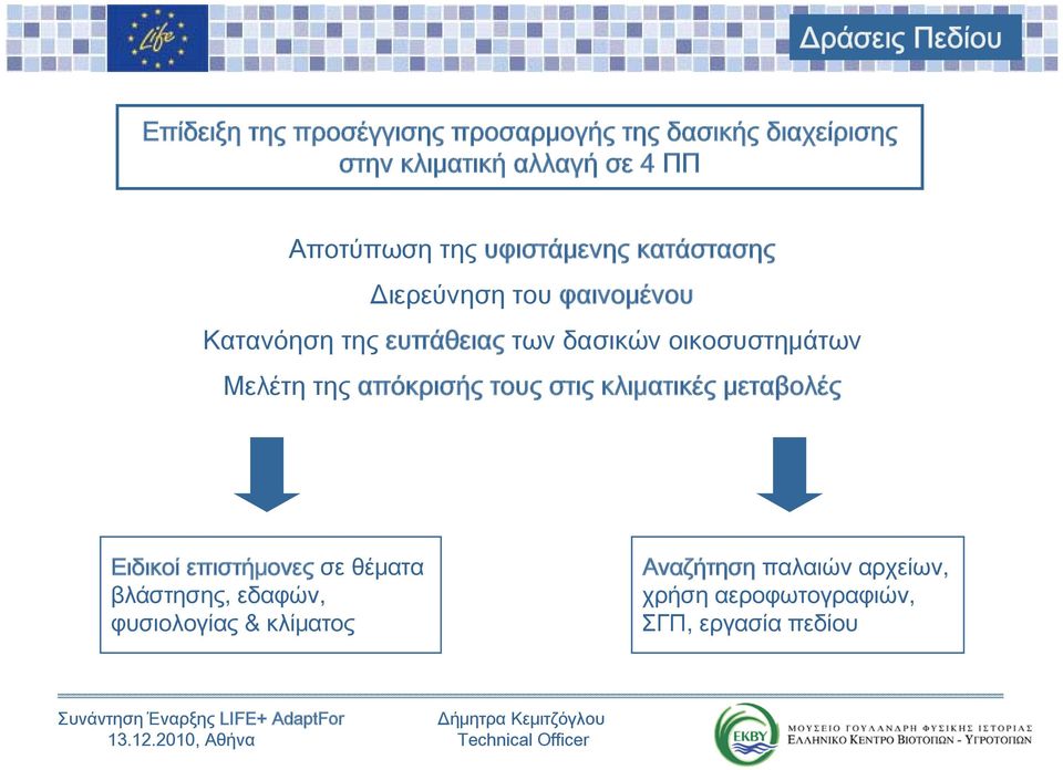 στις κλιματικές μεταβολές Ειδικοί επιστήμονες σε θέματα βλάστησης, εδαφών, φυσιολογίας & κλίματος Αναζήτηση παλαιών αρχείων,