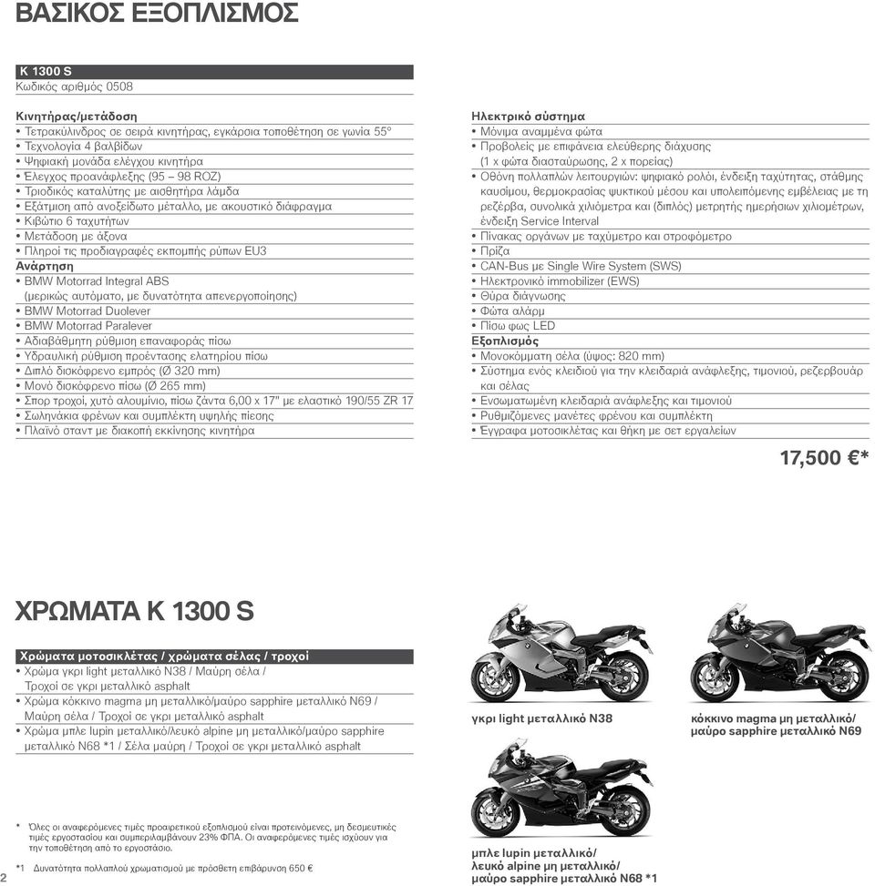 EU3 Ανάρτηση BMW Motorrad Integral ABS (μερικώς αυτόματο, με δυνατότητα απενεργοποίησης) BMW Motorrad Duolever BMW Motorrad Paralever Αδιαβάθμητη ρύθμιση επαναφοράς πίσω Υδραυλική ρύθμιση προέντασης