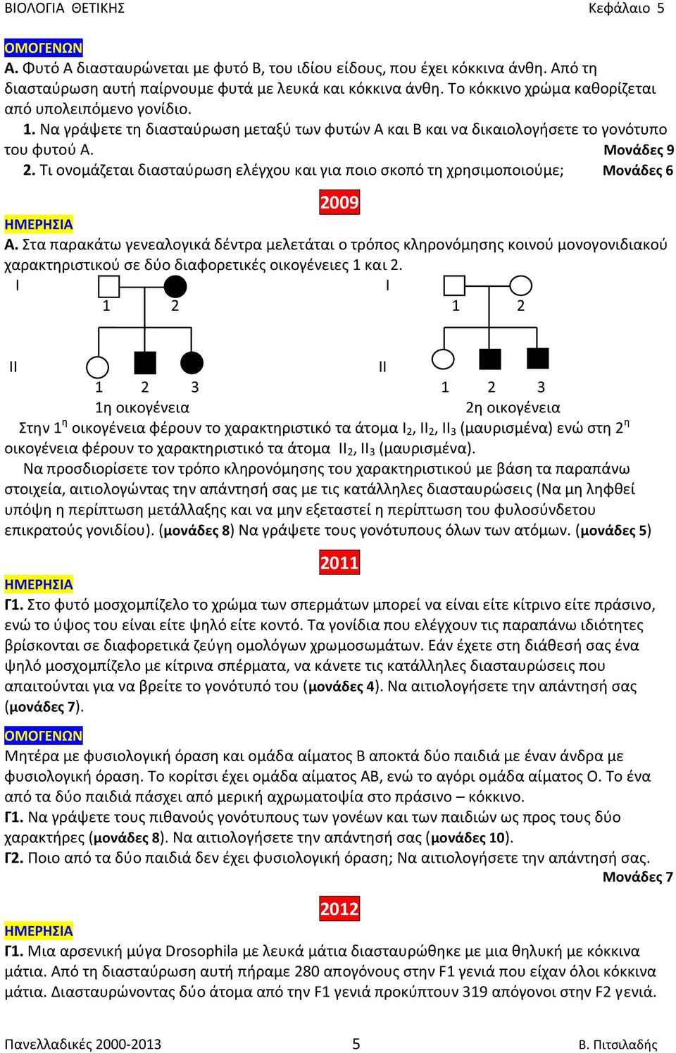 Στα παρακάτω γενεαλογικά δέντρα μελετάται ο τρόπος κληρονόμησης κοινού μονογονιδιακού χαρακτηριστικού σε δύο διαφορετικές οικογένειες 1 και 2.