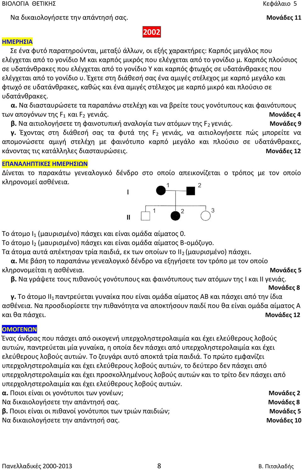 Καρπός πλούσιος σε υδατάνθρακες που ελέγχεται από το γονίδιο Υ και καρπός φτωχός σε υδατάνθρακες που ελέγχεται από το γονίδιο υ.