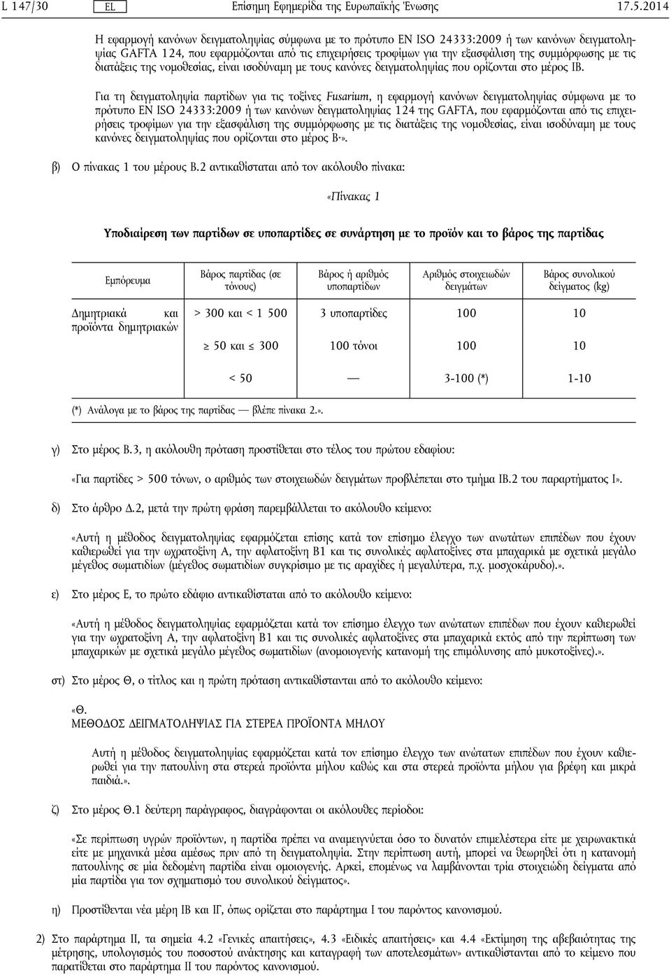 συμμόρφωσης με τις διατάξεις της νομοθεσίας, είναι ισοδύναμη με τους κανόνες δειγματοληψίας που ορίζονται στο μέρος IΒ.