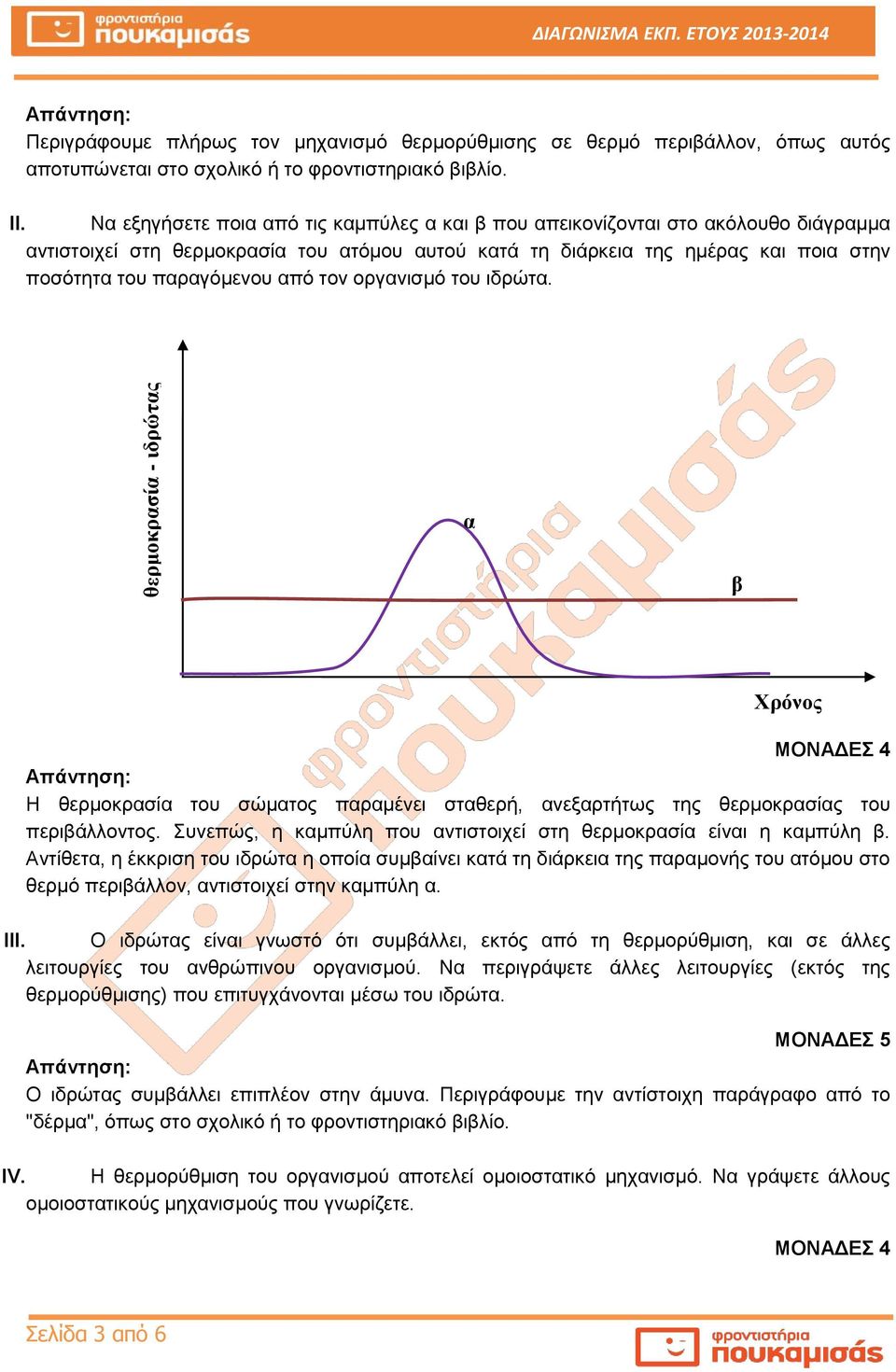 από τον οργανισμό του ιδρώτα. α β Χρόνος ΜΟΝΑΔΕΣ 4 Η θερμοκρασία του σώματος παραμένει σταθερή, ανεξαρτήτως της θερμοκρασίας του περιβάλλοντος.