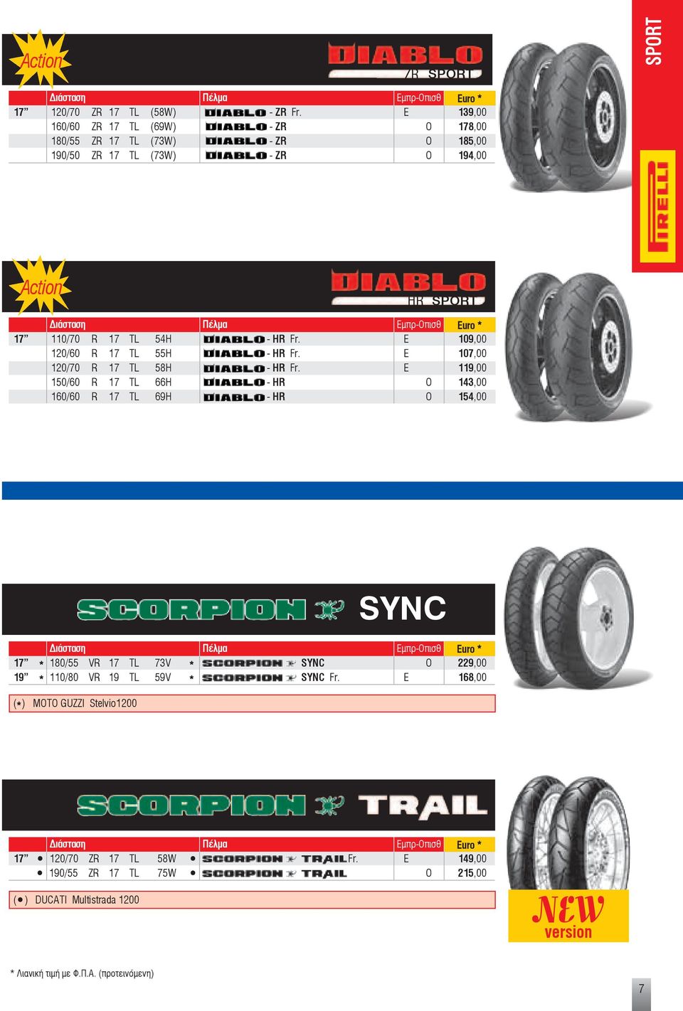 54H - HR Fr. E 109,00 120/60 R 17 55H - HR Fr. E 107,00 120/70 R 17 58H - HR Fr.