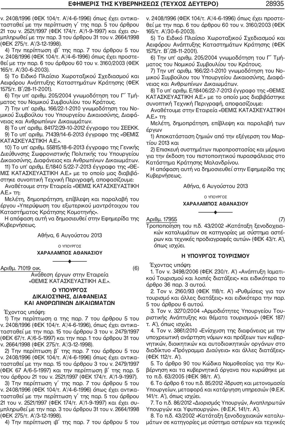 Α /4 6 1996) όπως έχει προστε θεί με την παρ. 6 του άρθρου 60 του ν. 3160/2003 (ΦΕΚ 165/τ. Α /30 6 2003).