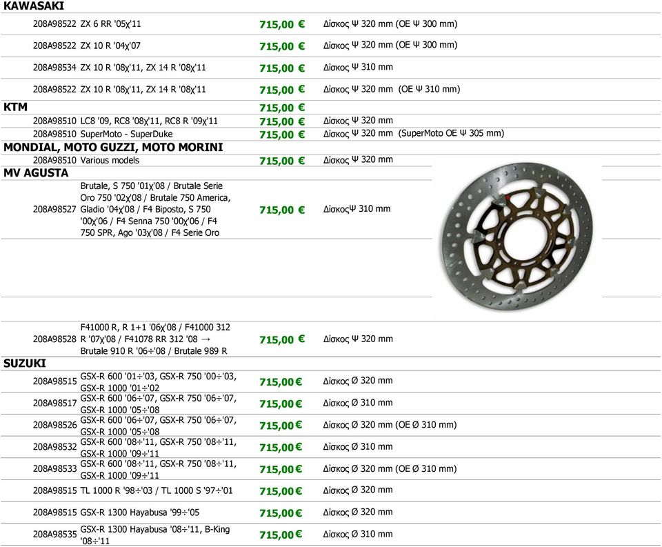 Brutale, S 750 '01χ'08 / Brutale Serie Oro 750 '02χ'08 / Brutale 750 America, 208A98527 Gladio '04χ'08 / F4 Biposto, S 750 '00χ'06 / F4 Senna 750 '00χ'06 / F4 750 SPR, Ago '03χ'08 / F4 Serie Oro