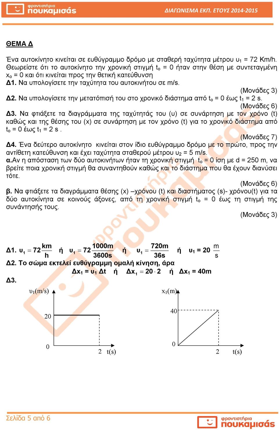 (Μονάδες 3) Δ2. Να υπολογίσετε την μετατόπισή του στο χρονικό διάστημα από t o = έως t 1 = 2 s. (Μονάδες 6) Δ3.