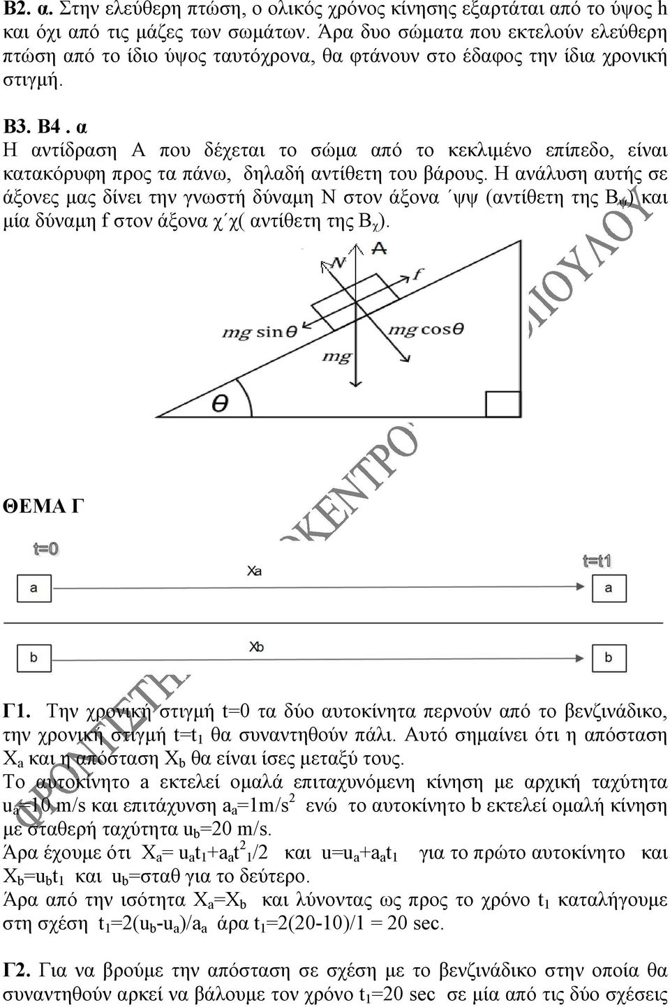 α Η αντίδραση Α που δέχεται το σώμα από το κεκλιμένο επίπεδο, είναι κατακόρυφη προς τα πάνω, δηλαδή αντίθετη του βάρους.