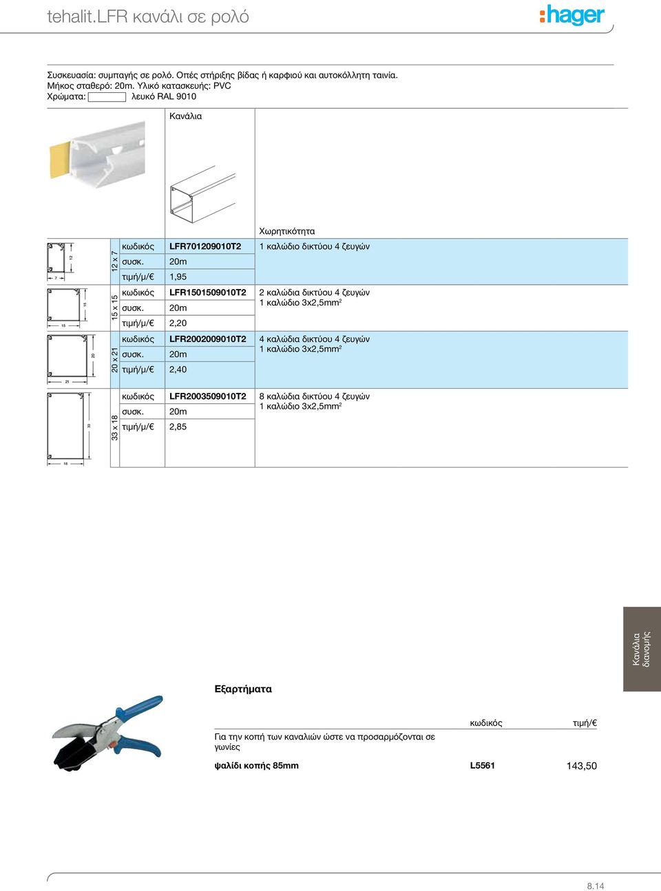 20m τιμή/μ/ 1,95 15 15 15 x 15 κωδικός LFR1501509010T2 2 καλώδια δικτύου 4 ζευγών συσκ.