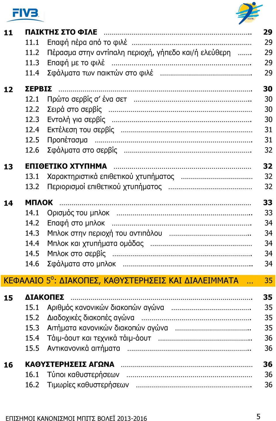 1 Χαρακτηριστικά επιθετικού χτυπήματος 32 13.2 Περιορισμοί επιθετικού χτυπήματος 32 14 ΜΠΛΟΚ 33 14.1 Ορισμός του μπλοκ.. 33 14.2 Επαφή στο μπλοκ. 34 14.3 Μπλοκ στην περιοχή του αντιπάλου.. 34 14.4 Μπλοκ και χτυπήματα ομάδας 34 14.