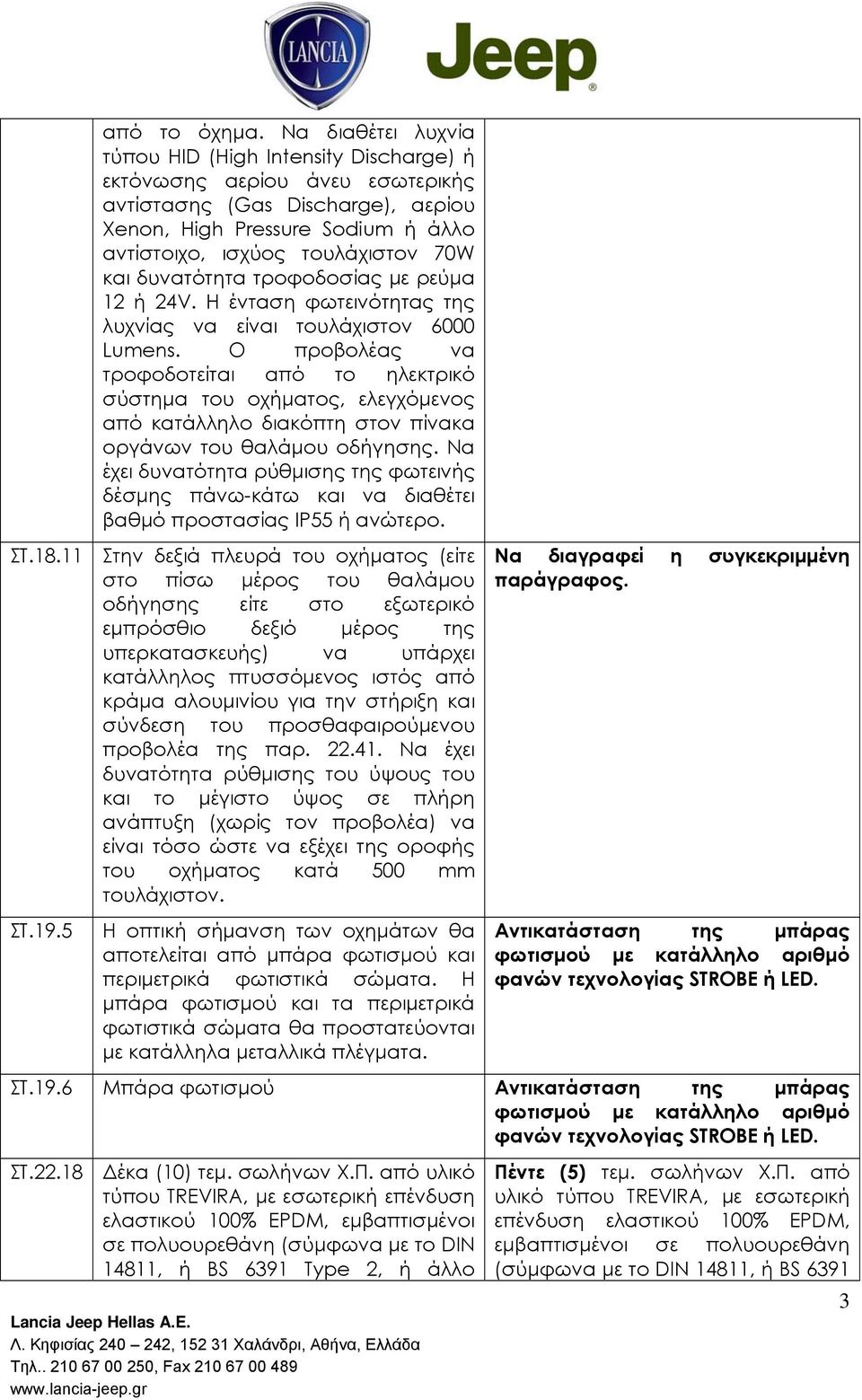 δυνατότητα τροφοδοσίας με ρεύμα 12 ή 24V. Η ένταση φωτεινότητας της λυχνίας να είναι τουλάχιστον 6000 Lumens.