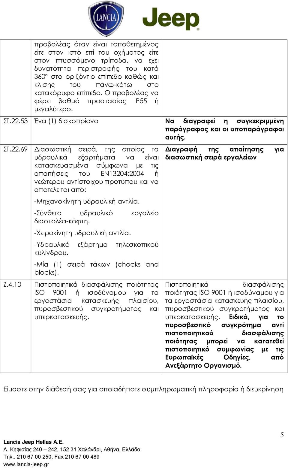 53 Ένα (1) δισκοπρίονο Να διαγραφεί η συγκεκριμμένη παράγραφος και οι υποπαράγραφοι αυτής. ΣΤ.22.