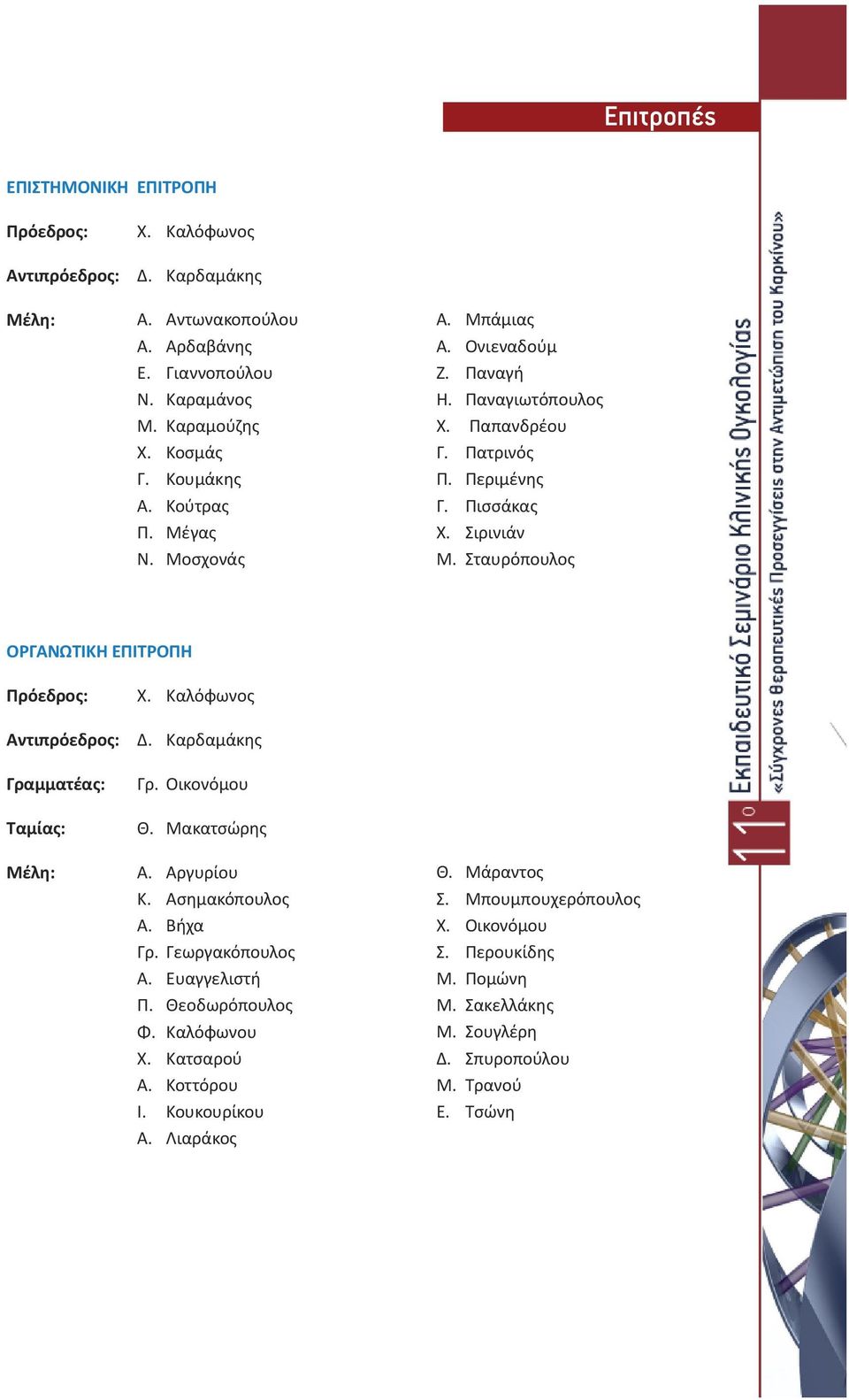 Σταυρόπουλος ΟΡΓΑΝΩΤΙΚΗ ΕΠΙΤΡΟΠΗ Πρόεδρος: Χ. Καλόφωνος Αντιπρόεδρος: Δ. Καρδαμάκης Γραμματέας: Γρ. Οικονόμου Ταμίας: Θ. Μακατσώρης Μέλη: Α. Αργυρίου Κ. Ασημακόπουλος Α. Βήχα Γρ.