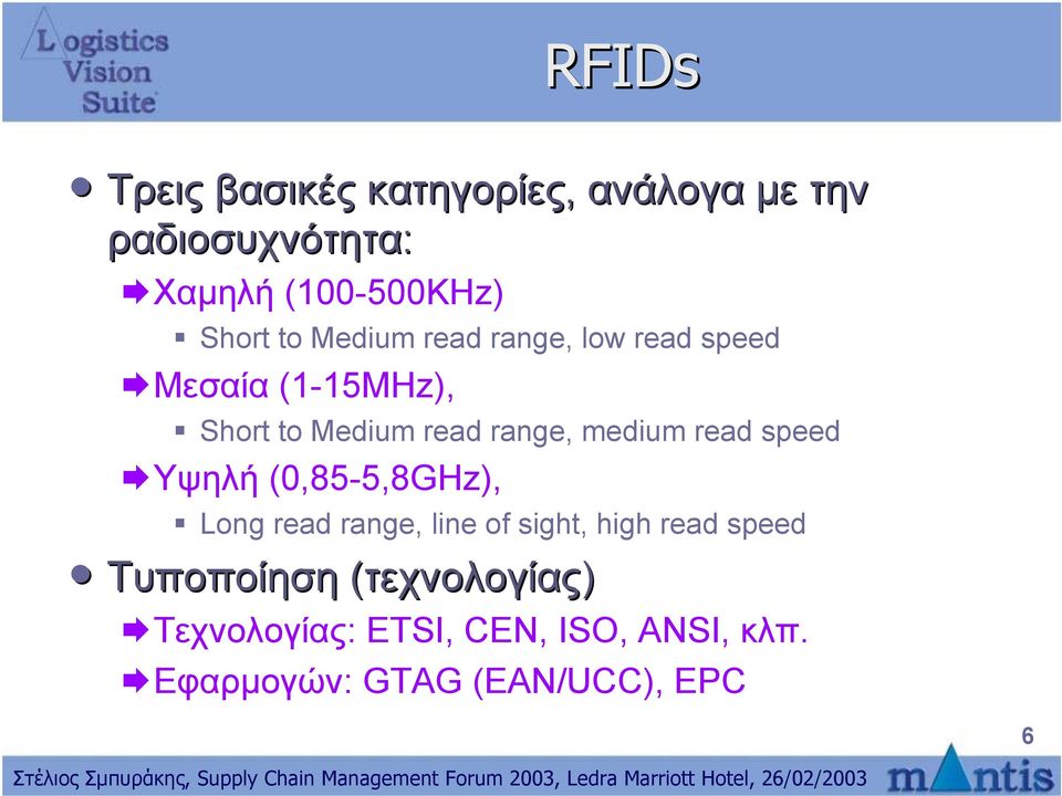 medium read speed Υψηλή (0,85-5,8GHz), Long read range, line of sight, high read speed