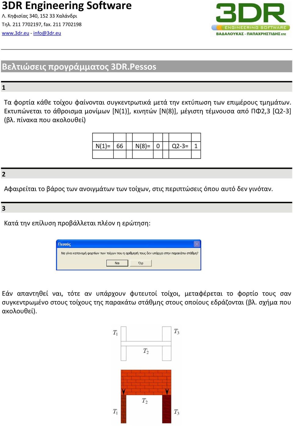 Εκτυπώνεται το άθροισμα μονίμων [Ν(1)], κινητών [Ν(8)], μέγιστη τέμνουσα από ΠΦ2,3 [Q2 3] (βλ.