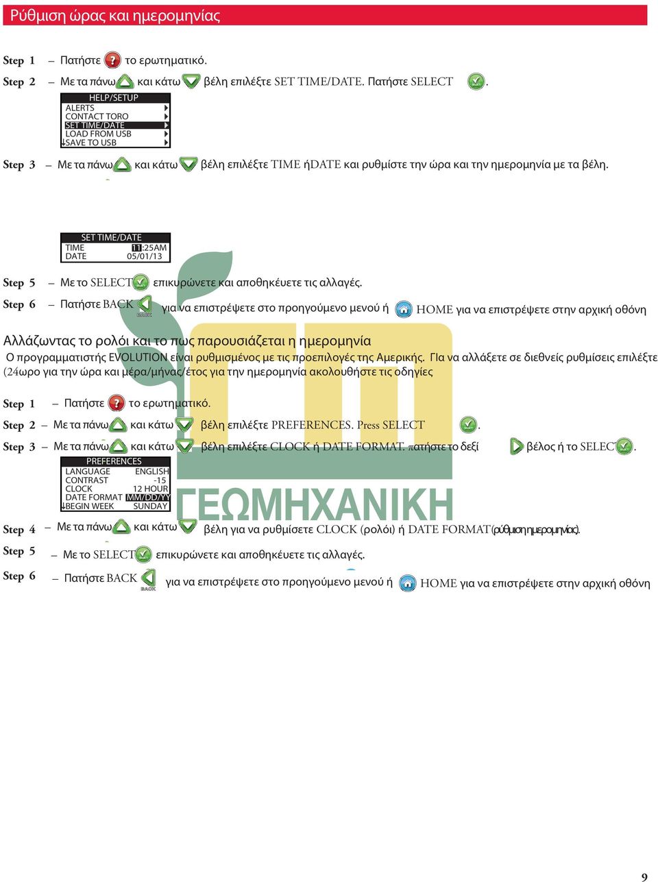 SET TIME/DATE TIME 11:25AM DATE 05/01/13 Με το SELECT επικυρώνετε και αποθηκέυετε τις αλλαγές.