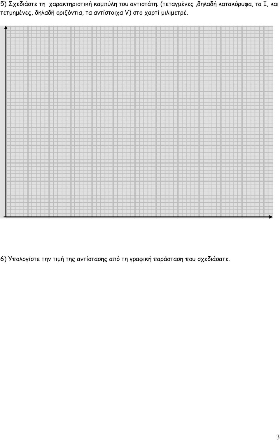οριζόντια, τα αντίστοιχα V) στο χαρτί µιλιµετρέ.