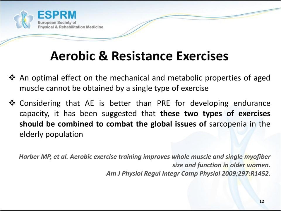 exercises should be combined to combat the global issues of sarcopenia in the elderly population Harber MP, et al.
