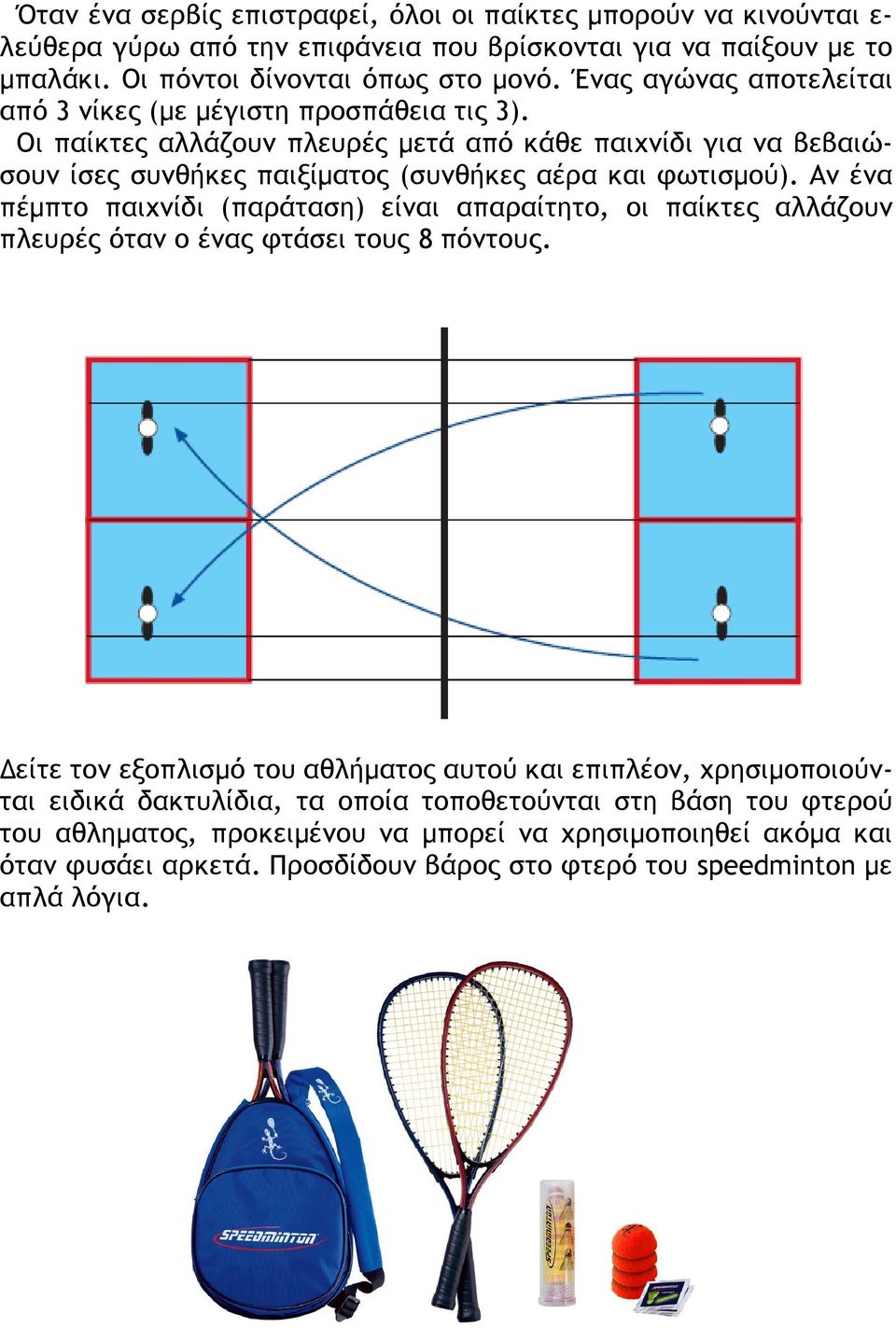 Αν ένα πέµπτο παιχνίδι (παράταση) είναι απαραίτητο, οι παίκτες αλλάζουν πλευρές όταν ο ένας φτάσει τους 8 πόντους.