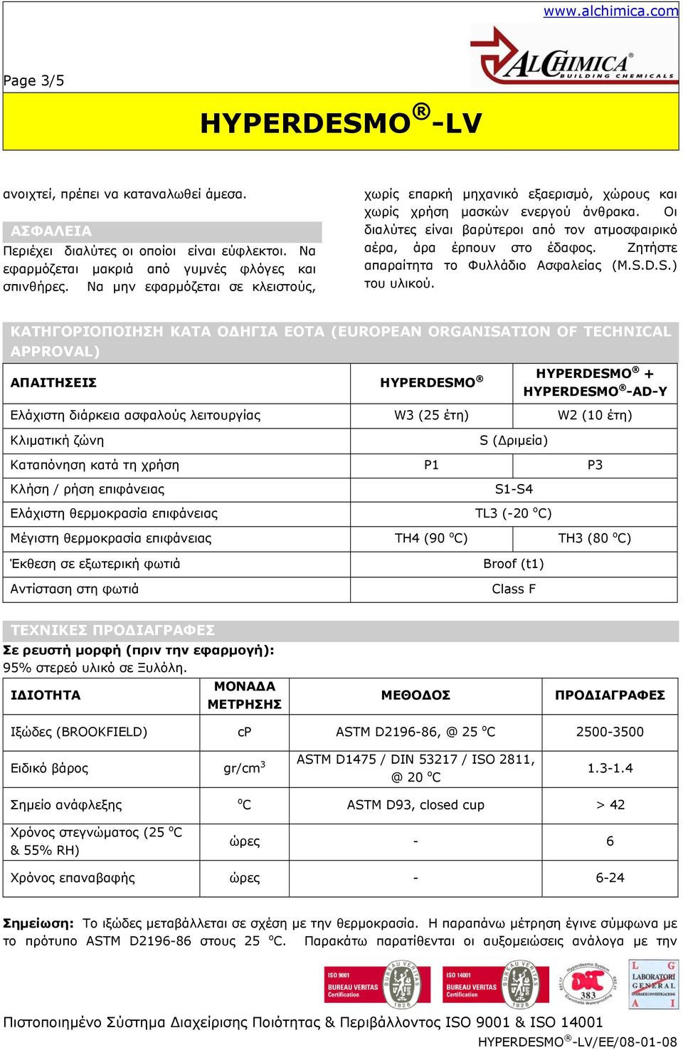 Ζητήστε απαραίτητα το Φυλλάδιο Ασφαλείας (M.S.D.S.) του υλικού.