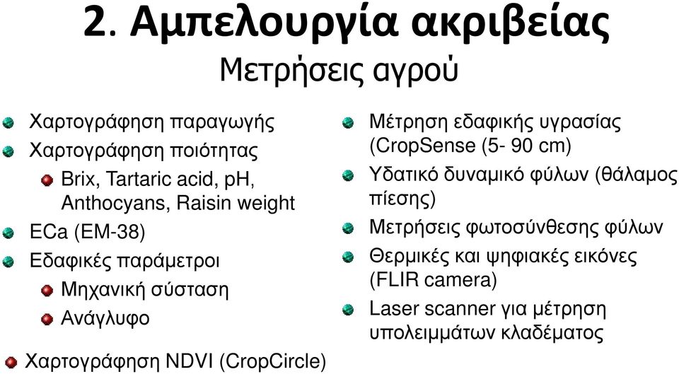 (CropCircle) Μέτρηση εδαφικής υγρασίας (CropSense (5-90 cm) Υδατικό δυναμικό φύλων (θάλαμος πίεσης)