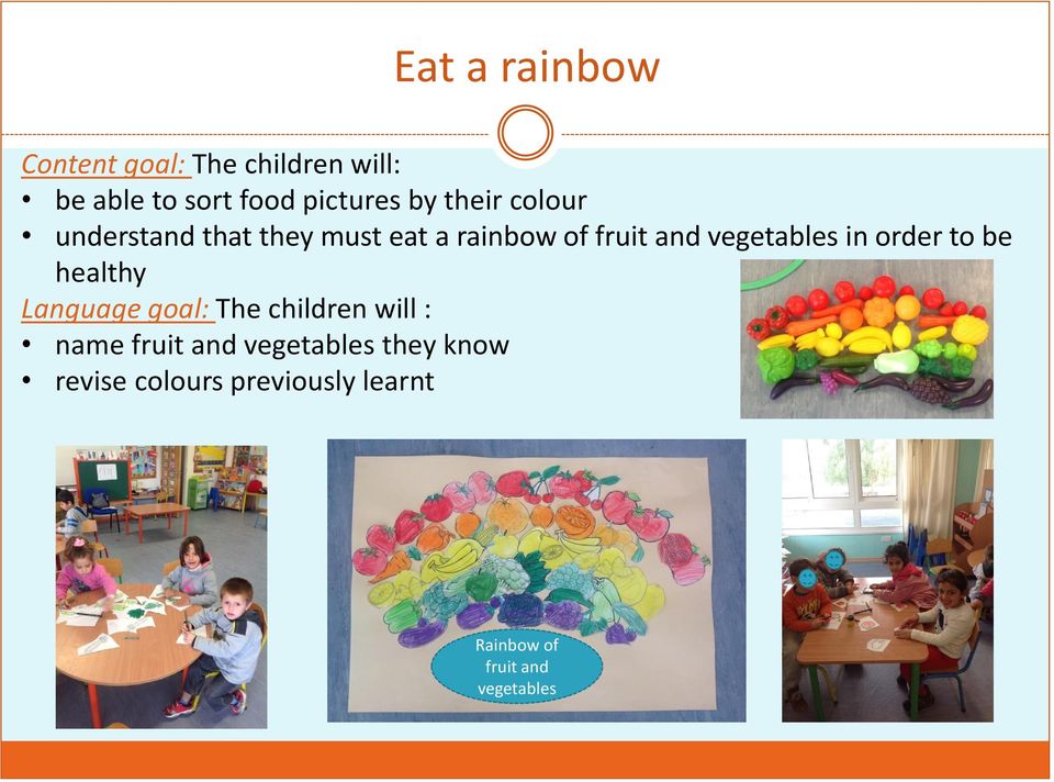 vegetables in order to be healthy Language goal: Τhe children will : name