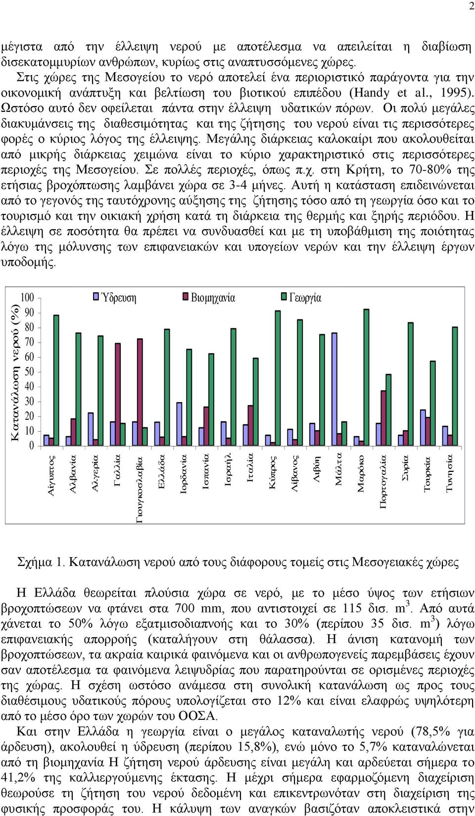 Στις χώρες της Μεσογείου το νερό αποτελεί ένα περιοριστικό παράγοντα για την οικονομική ανάπτυξη και βελτίωση του βιοτικού επιπέδου (Handy et al., 1995).