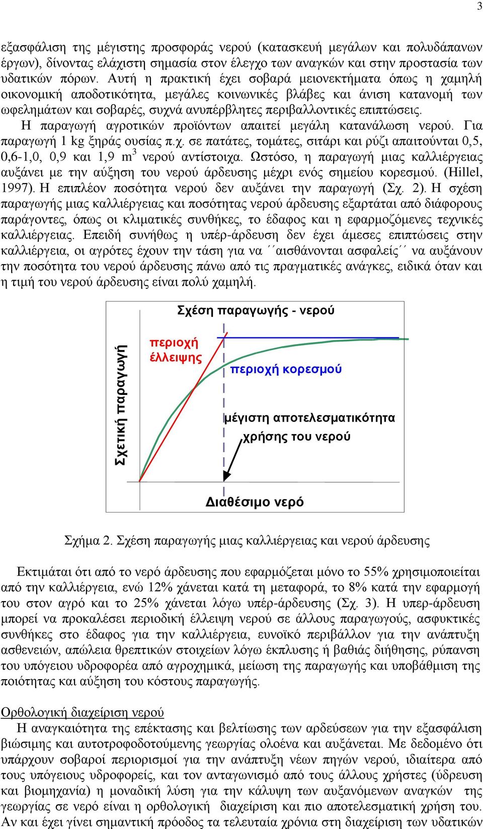 επιπτώσεις. Η παραγωγή αγροτικών προϊόντων απαιτεί μεγάλη κατανάλωση νερού. Για παραγωγή 1 kg ξηράς ουσίας π.χ.