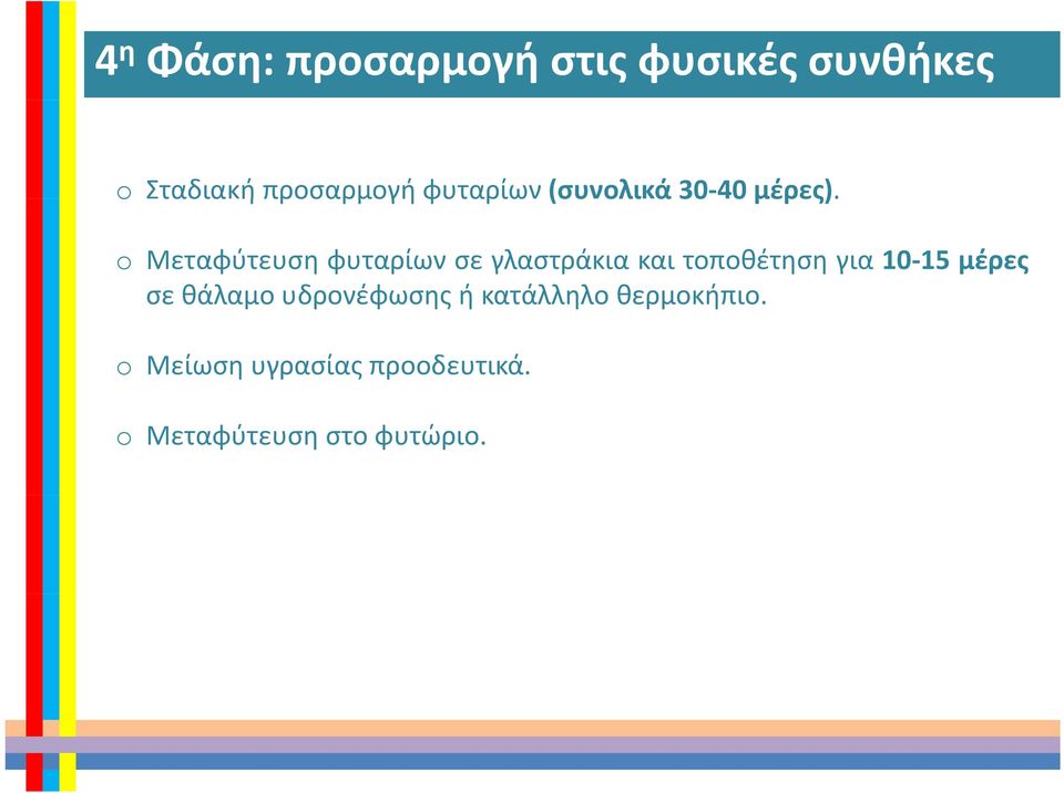 o Μεταφύτευση φυταρίων σε γλαστράκια και τοποθέτηση για 10 15 μέρες