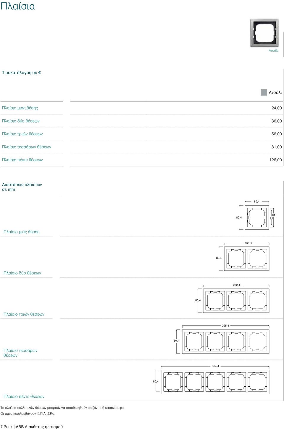 Πλαίσιο δύο θέσεων 222,4 80,4 Πλαίσιο τριών θέσεων 295,4 80,4 Πλαίσιο τεσσάρων θέσεων 364,4 80,4 Πλαίσιο πέντε θέσεων Τα
