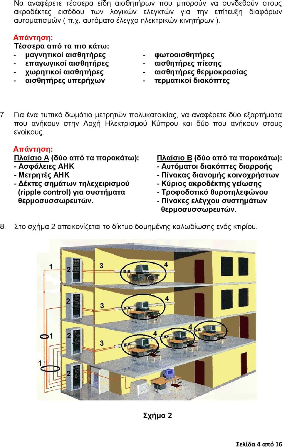 διακόπτες 7. Για ένα τυπικό δωμάτιο μετρητών πολυκατοικίας, να αναφέρετε δύο εξαρτήματα που ανήκουν στην Αρχή Ηλεκτρισμού Κύπρου και δύο που ανήκουν στους ενοίκους.