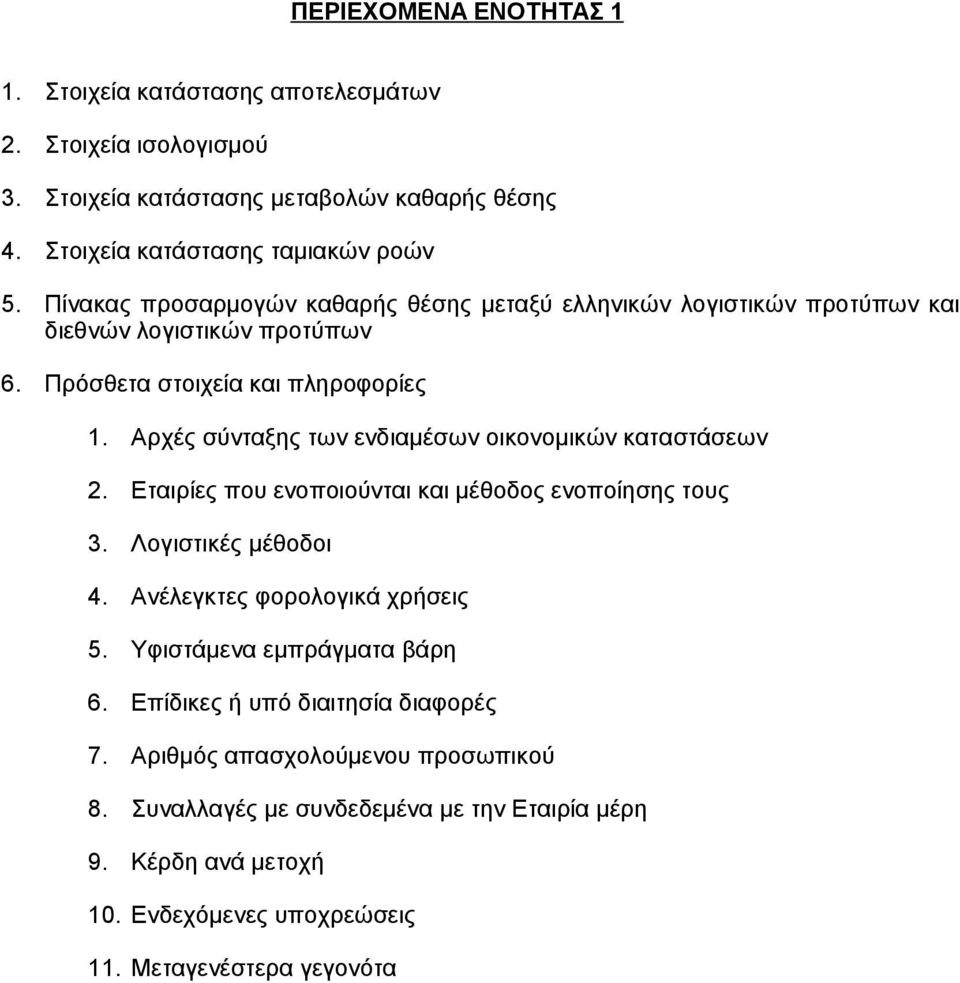 Αρχές σύνταξης των ενδιαμέσων οικονομικών καταστάσεων 2. Εταιρίες που ενοποιούνται και μέθοδος ενοποίησης τους 3. Λογιστικές μέθοδοι 4. Ανέλεγκτες φορολογικά χρήσεις 5.
