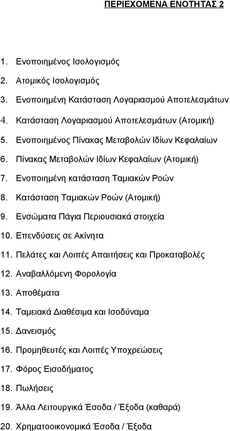 Ενσώματα Πάγια Περιουσιακά στοιχεία 10. Επενδύσεις σε Ακίνητα 11. Πελάτες και Λοιπές Απαιτήσεις και Προκαταβολές 12. Αναβαλλόμενη Φορολογία 13. Αποθέματα 14.