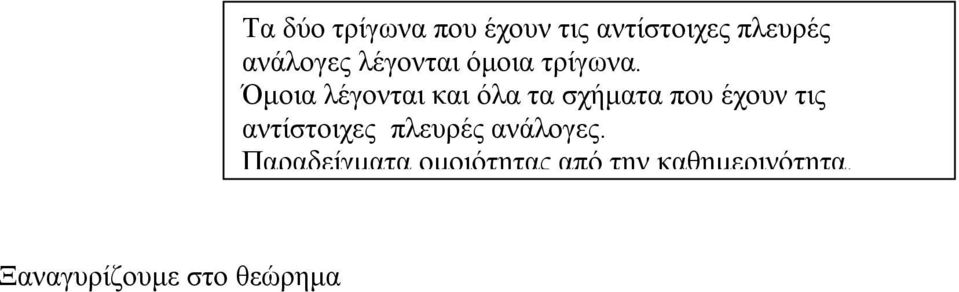 Όμοια λέγονται και όλα τα σχήματα που έχουν τις