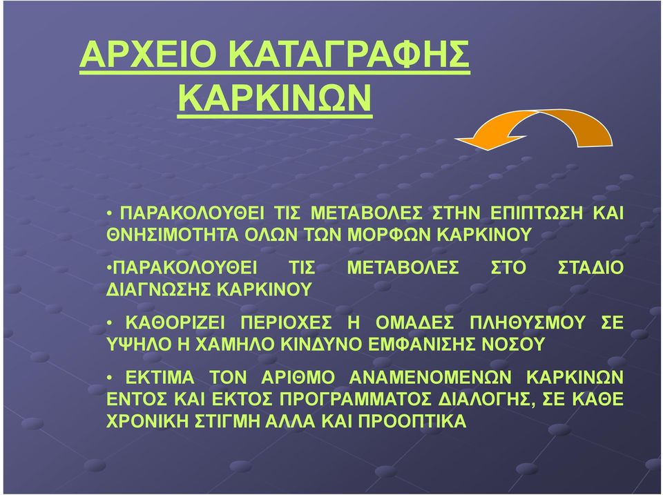 ΠΛΗΘΥΣΜΟΥ ΣΕ ΥΨΗΛΟ Η ΧΑΜΗΛΟ ΚΙΝΔΥΝΟ ΕΜΦΑΝΙΣΗΣ ΝΟΣΟΥ ΕΚΤΙΜΑ ΤΟΝ ΑΡΙΘΜΟ ΑΝΑΜΕΝΟΜΕΝΩΝ ΚΑΡΚΙΝΩΝ ΕΚΤΙΜΑ