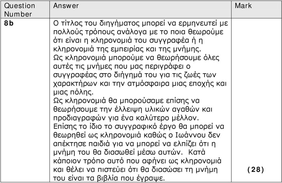 Ως κληρονομιά θα μπορούσαμε επίσης να θεωρήσουμε την έλλειψη υλικών αγαθών και προδιαγραφών για ένα καλύτερο μέλλον.