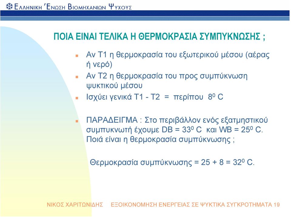 περιβάλλον ενός εξατμηστικού συμπυκνωτή έχουμε DB = 33 0 C και WB = 25 0 C.