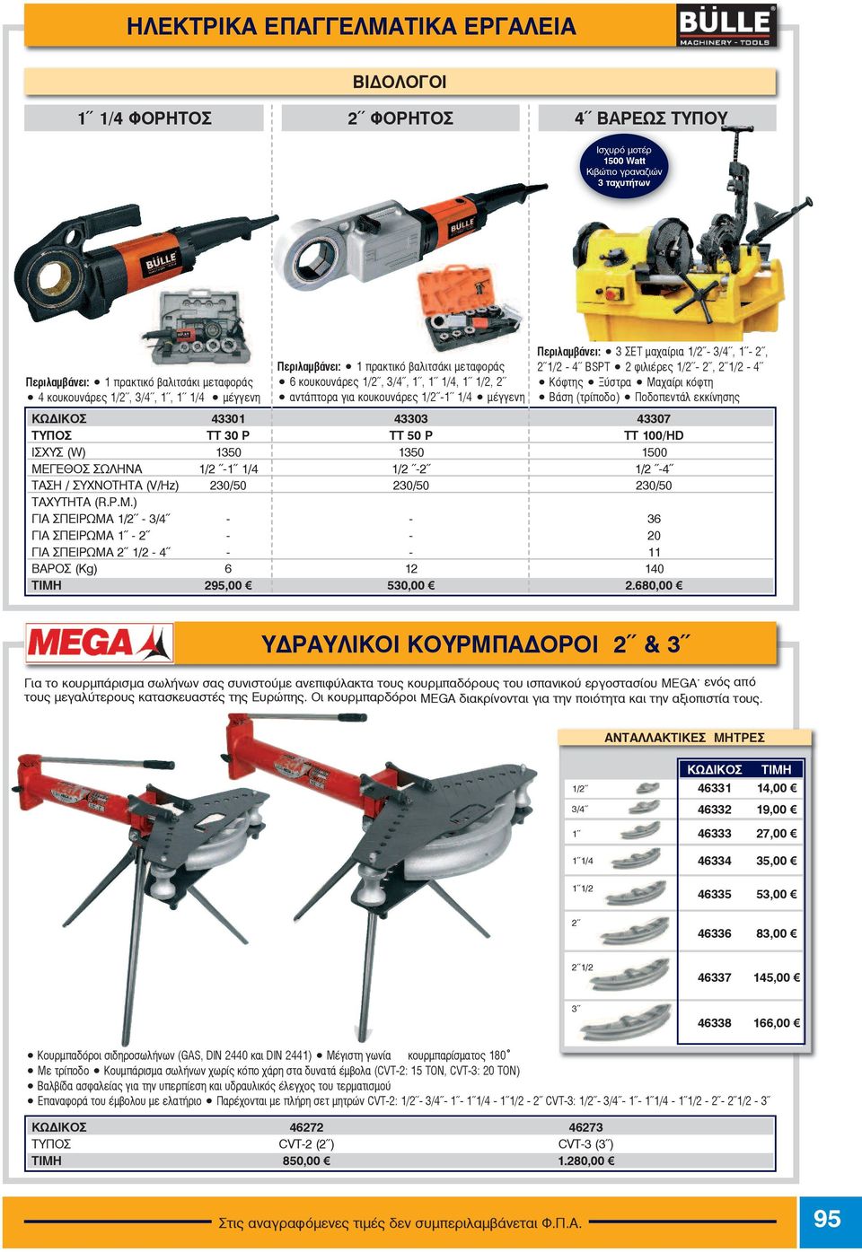 BSPT 2 φιλιέρες 1/2 ~- 2~~, 2~~1/2-4~~ Κόφτης Ξύστρα Μαχαίρι κόφτη Βάση (τρίποδο) Ποδοπεντάλ εκκίνησης ÊÙÄÉÊÏÓ 43301 43303 43307 ÔÕÐÏÓ ΤΤ 30 P TT 50 P TT 100/HD É Ó ÕÓ (W) 1350 1350 1500 ΜΕΓΕΘΟΣ