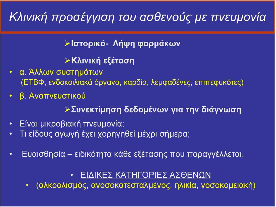 Αναπνευστικού Συνεκτίμηση δεδομένων για την διάγνωση Είναι μικροβιακή πνευμονία; Τι είδους αγωγή έχει