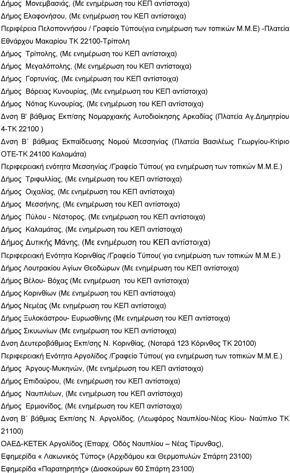 ενημέρωση του ΚΕΠ αντίστοιχα) Δήμος Ελαφονήσου, (Με