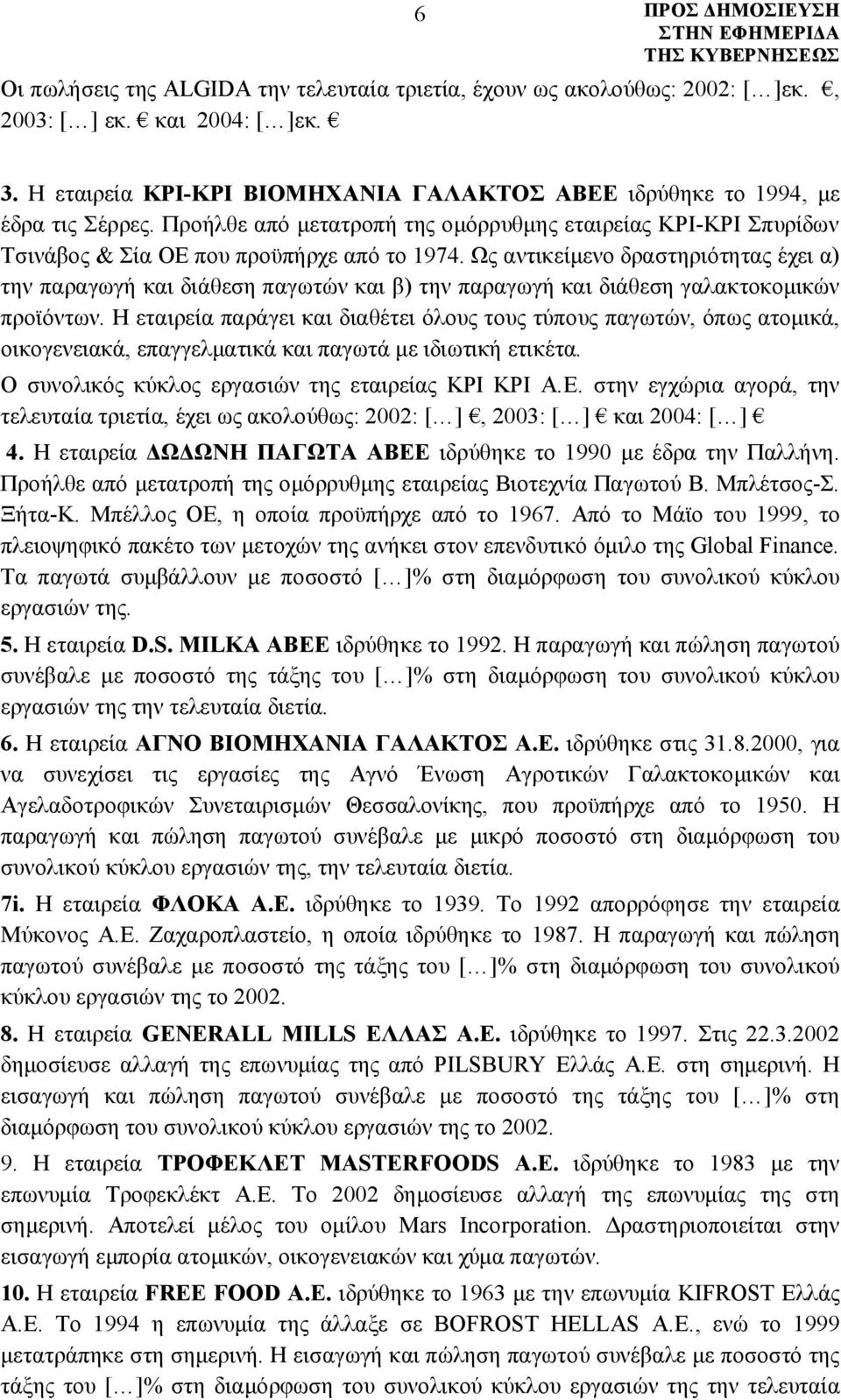 Ως αντικείμενο δραστηριότητας έχει α) την παραγωγή και διάθεση παγωτών και β) την παραγωγή και διάθεση γαλακτοκομικών προϊόντων.