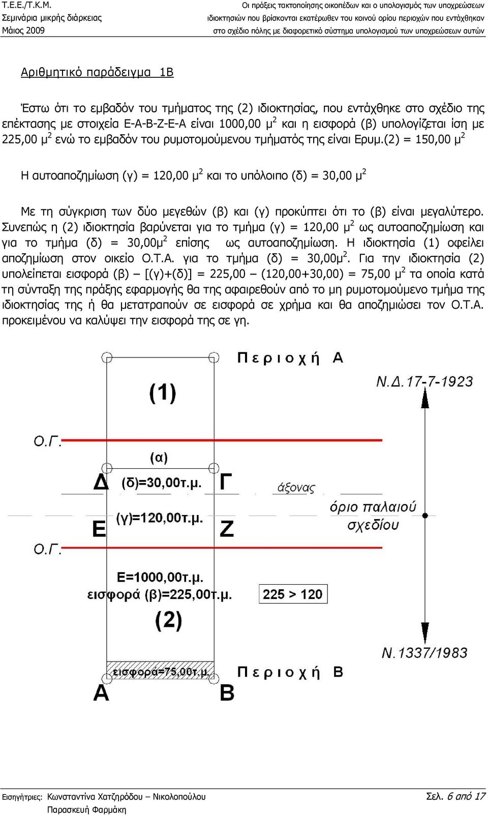 (2) = 150,00 µ 2 Η αυτοαποζηµίωση (γ) = 120,00 µ 2 και το υπόλοιπο (δ) = 30,00 µ 2 Με τη σύγκριση των δύο µεγεθών (β) και (γ) προκύπτει ότι το (β) είναι µεγαλύτερο.