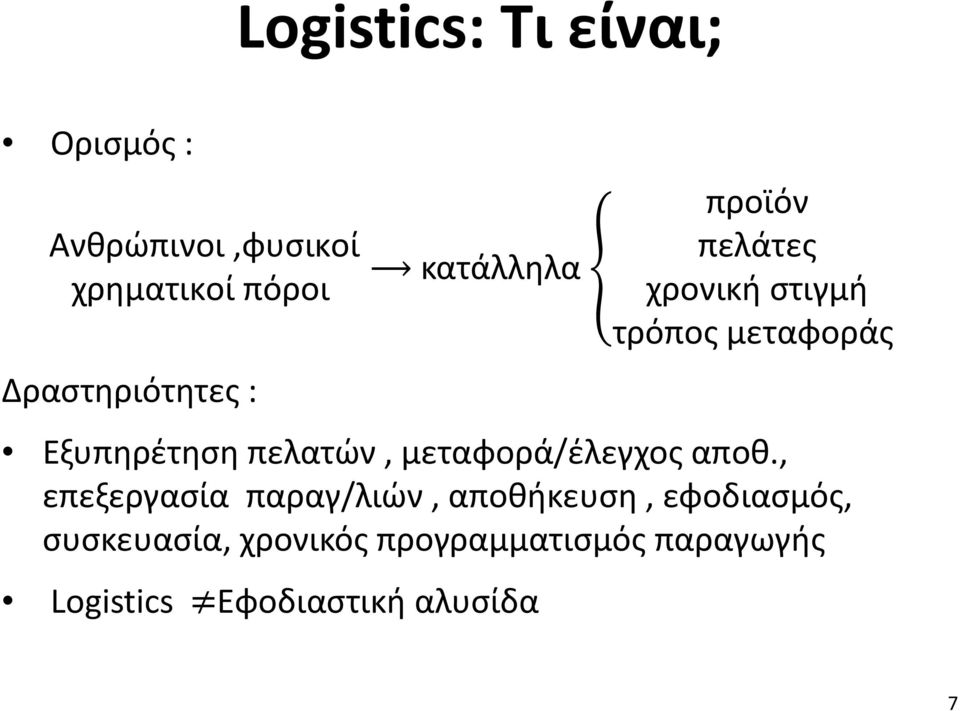 Εξυπηρέτηση πελατών, μεταφορά/έλεγχος αποθ.